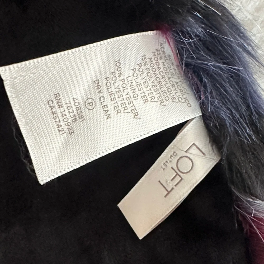 LOFT Burgundy, Blue & Black Faux Fur Scarf Size ~48L